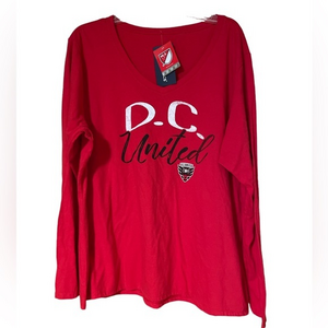 Fanatics‎ Womens D.C. United Soccer V Neck Tee Shirt Long Sleeve Red 3XL NWT